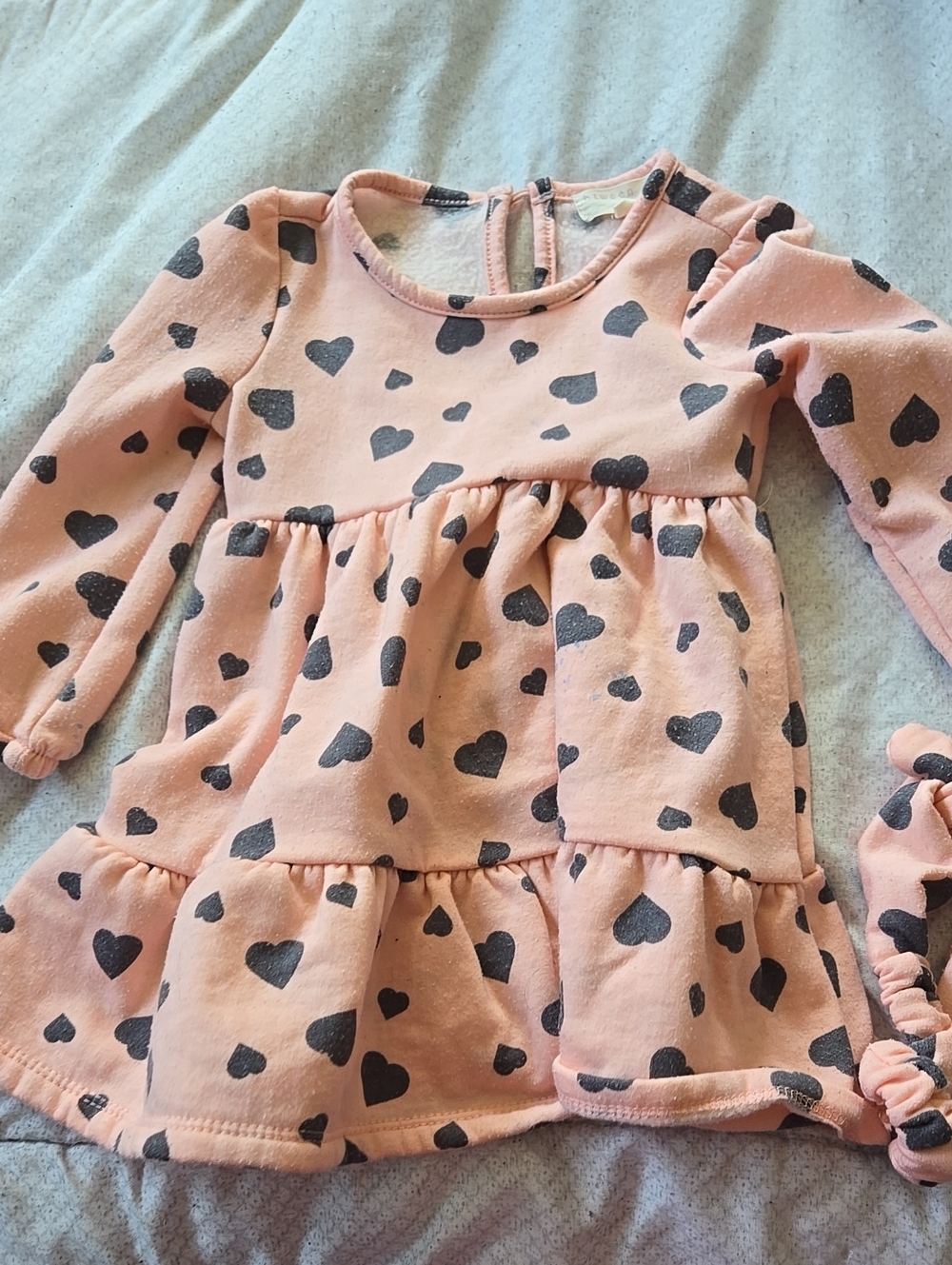 btween Peach-Pink Heart Print Tiered Dress